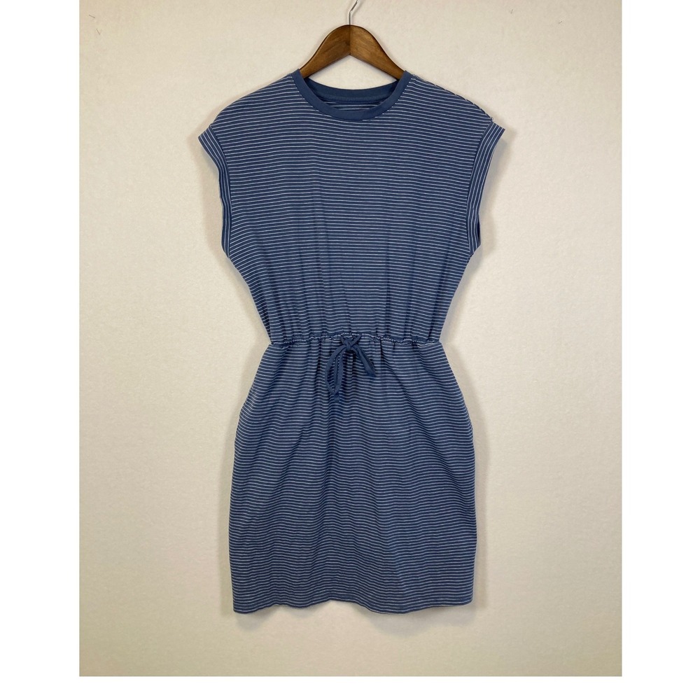 A New Day Striped T-Shirt Dress Womens‎ Small Blue White Cap Sleeve Mini Pockets
